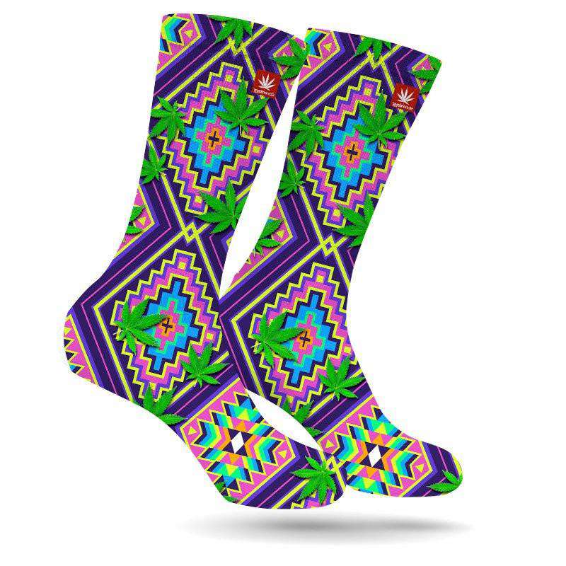 NEON AZTEC WEED MARIJUANA STONER SOCKS